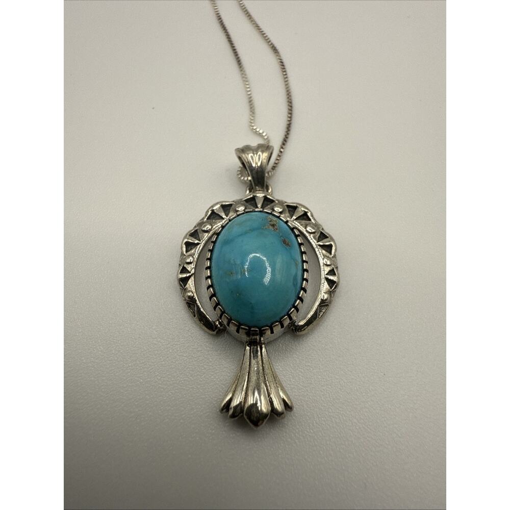 D'Joy Sterling Silver Turquoise Pendant Necklace‎ Southwestern 21” Italy